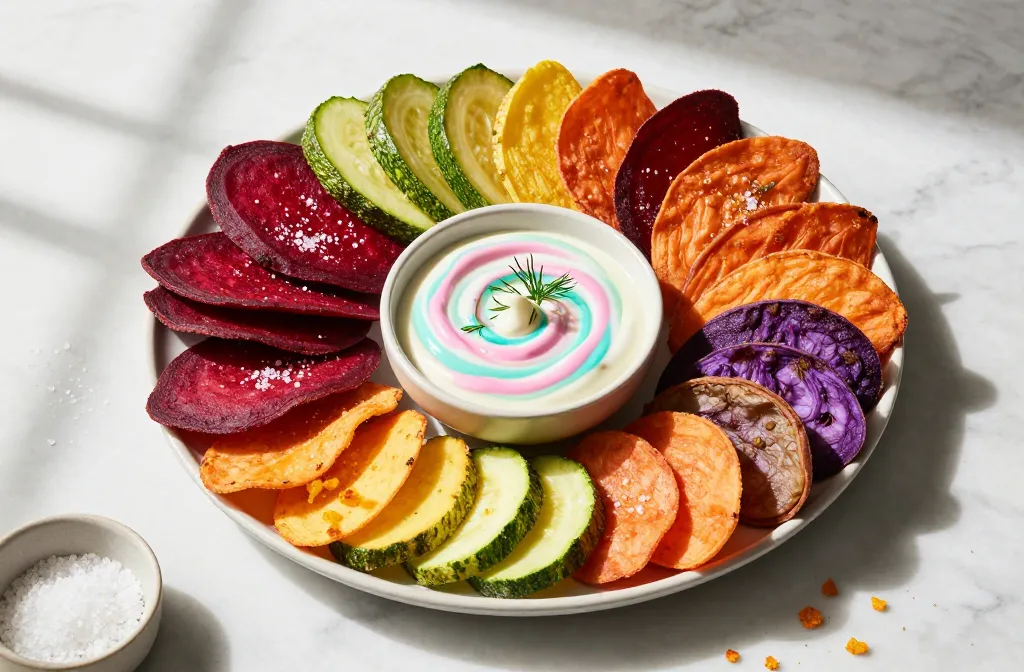 Viral Air Fryer Rainbow Veggie Chips with Unicorn Magic Dip
