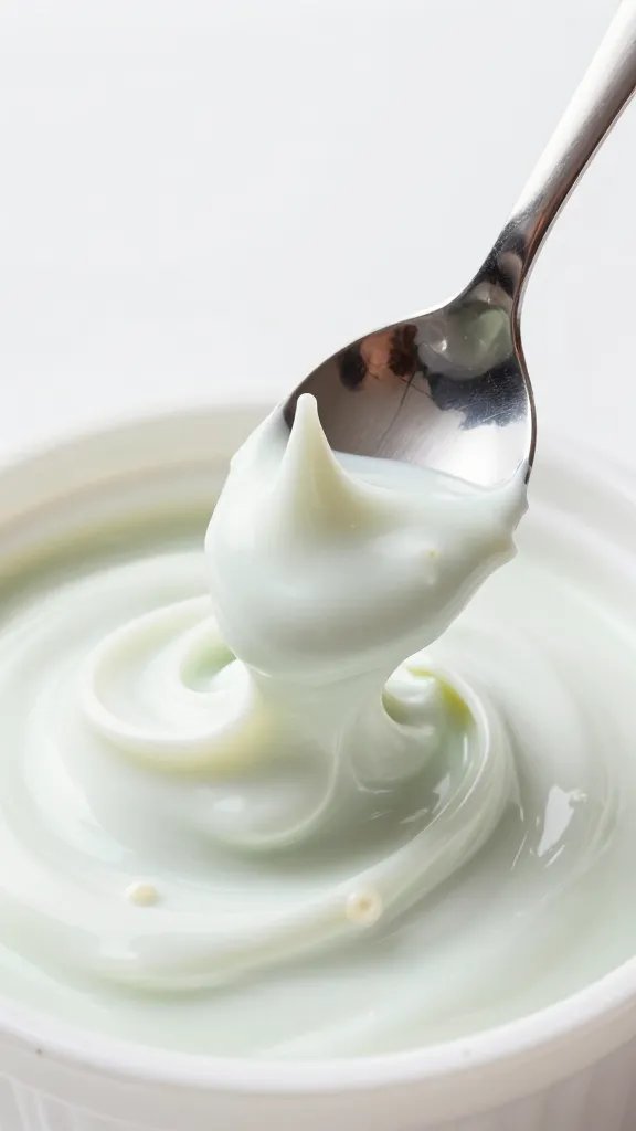 spoon dipped in unicorn magic dip, swirl visible