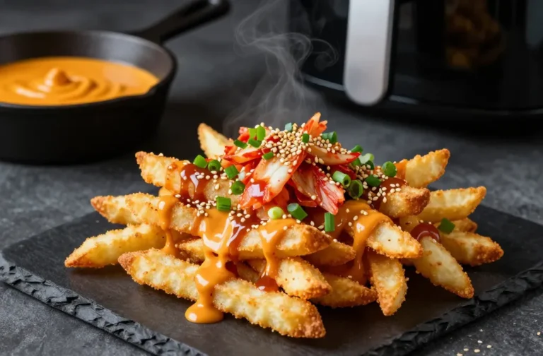 Crash-Crave Air Fryer Shoestring Fries for Quick Kimchi Queso