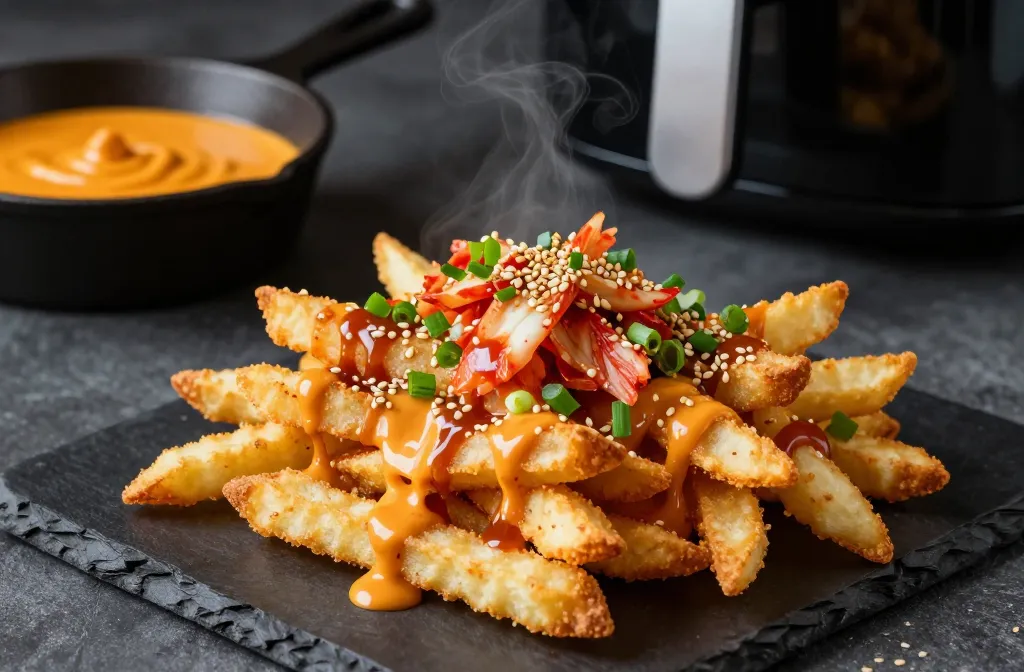 Crash-Crave Air Fryer Shoestring Fries for Quick Kimchi Queso