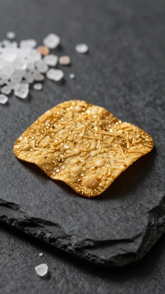 golden ridge chip on black slate, salt crystals