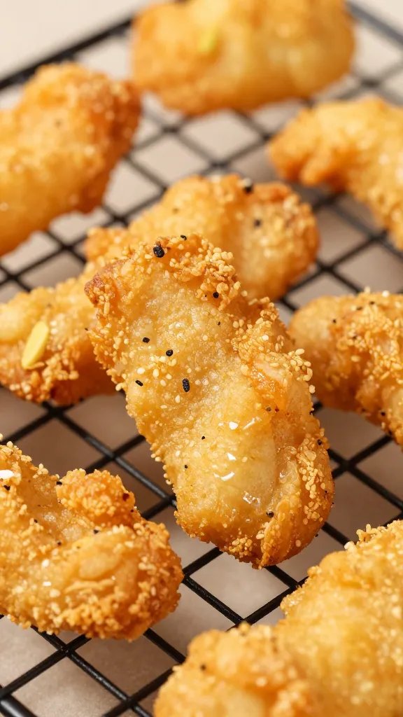 Closeup of thick-cut air-fried crisp on wire rack