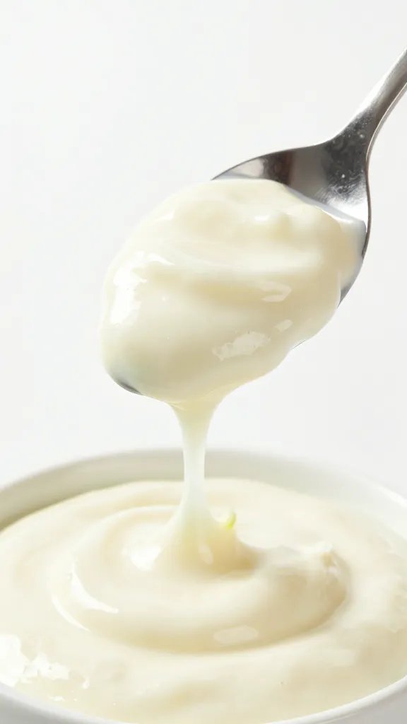 Spoon dipped in onion dip, drip detail closeup