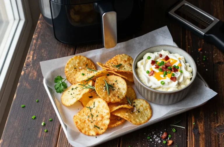 Crispy Cravings: Air Fryer Herbed Chips Paired with Loaded Baked Potato Dip