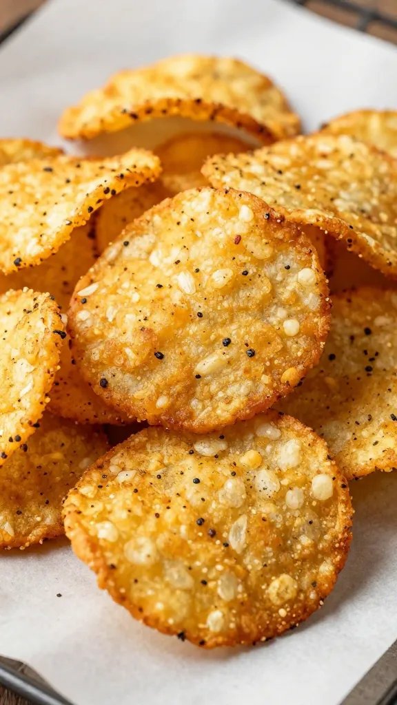 closeup of air-fried herbed russet chip on parchment