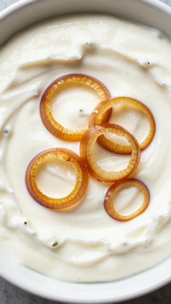 scallion rings sprinkled over sour cream dip