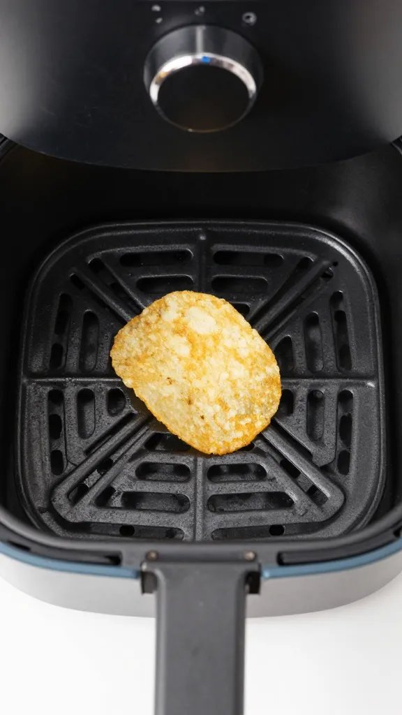 air fryer basket with single golden chip