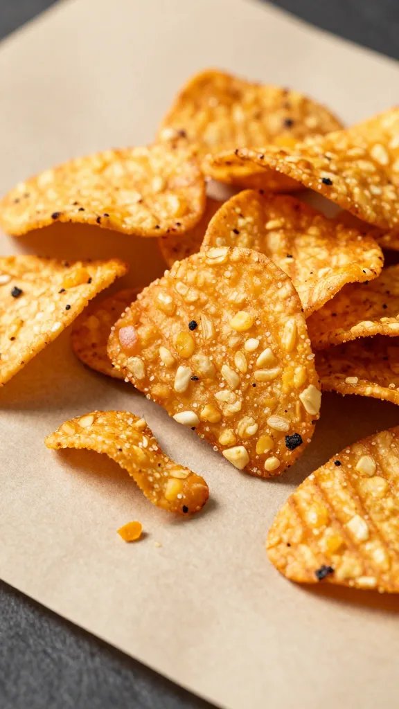 shatter-crisp habanero chip on parchment, dramatic lighting