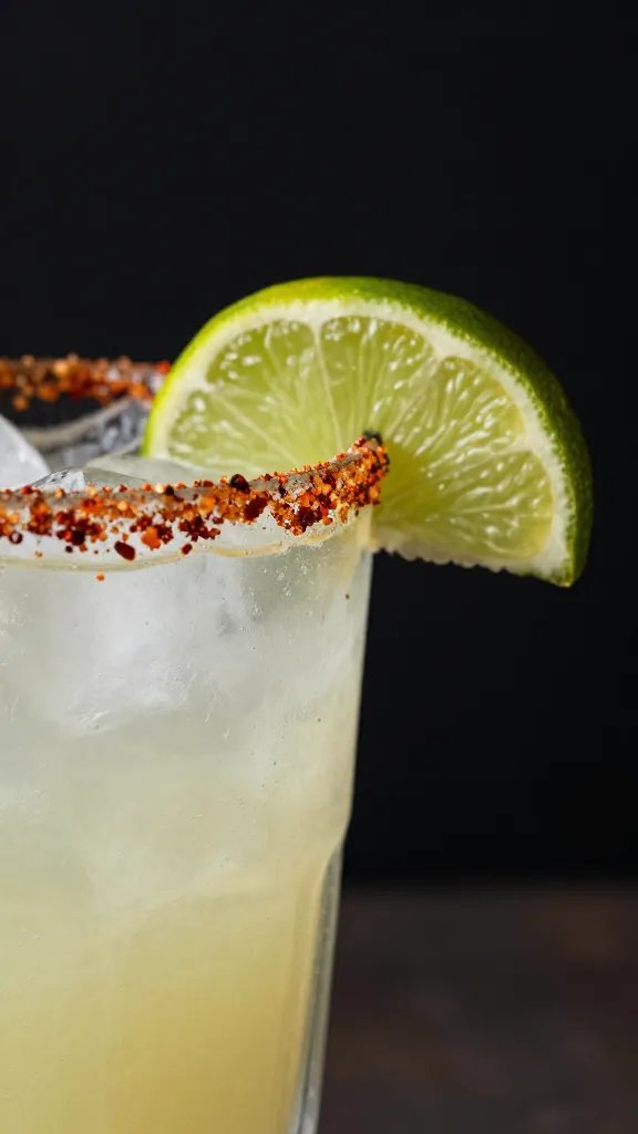 lime wedge with chili salt rim, tight studio closeup