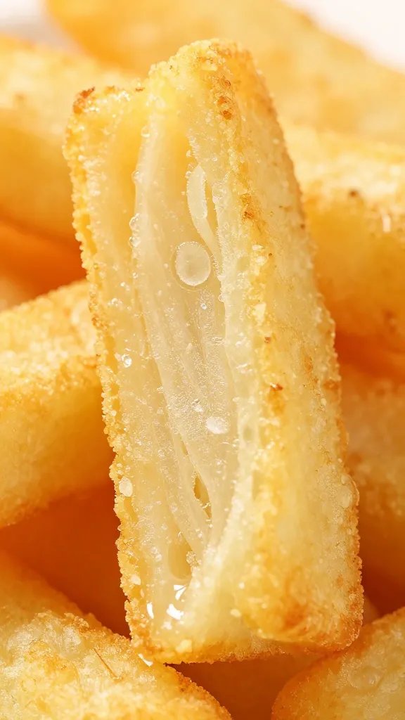 crispy fry interior cross-section, extreme closeup