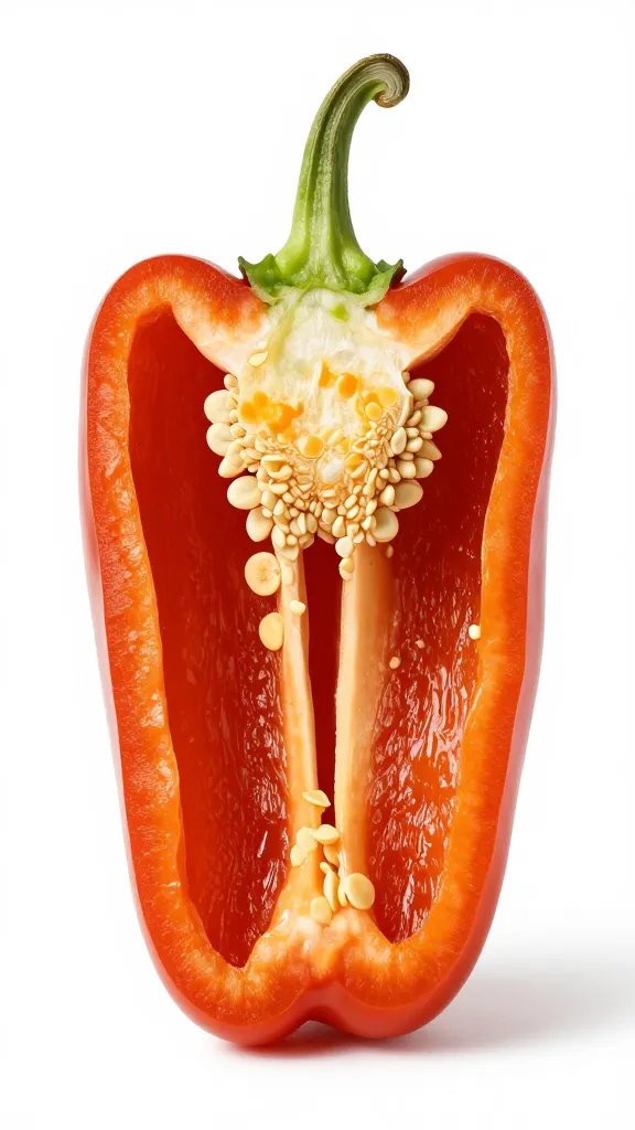 halved habanero pepper with seeds, studio lighting