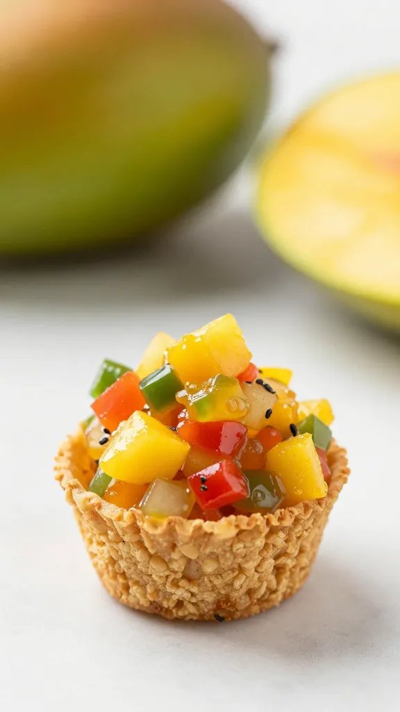 drizzle of mango salsa on lone tot, macro