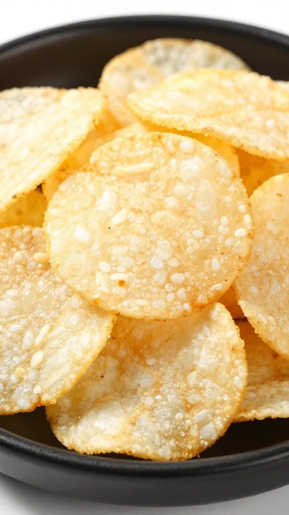 closeup of volcanic garlic chips in matte black bowl