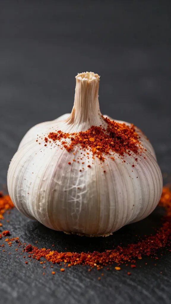 single garlic bulb dusted with smoked paprika