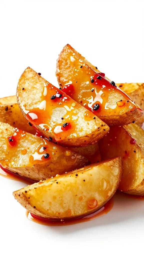 maris piper potato wedge glistening with chilli oil