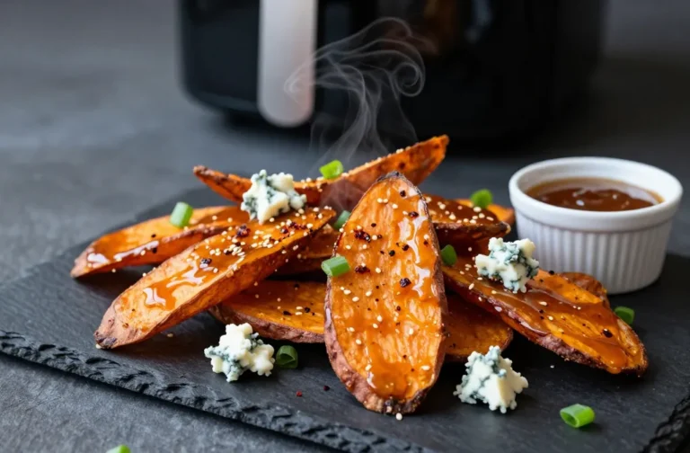 Air Fryer Firecracker Sweet Potato Crisps with Blue Cheese Bliss