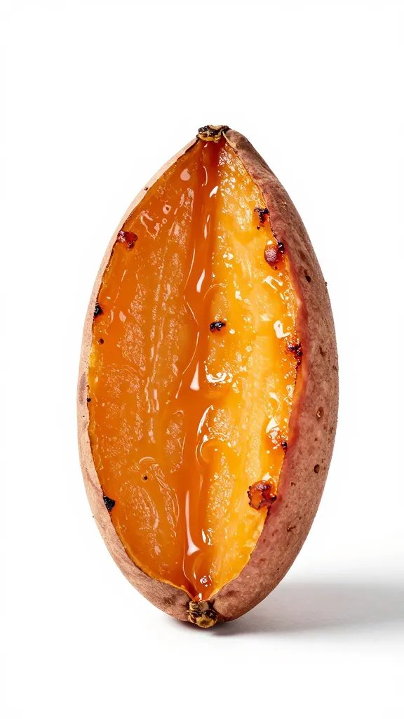lone sweet potato crisp with caramelized edges, studio lighting