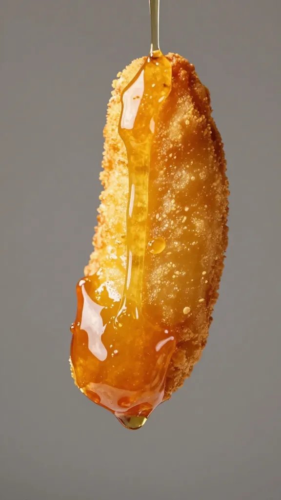 single fry dipped in glossy sweet heat honey