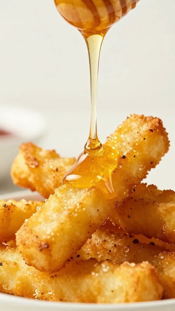 drizzle of honey over one crispy seasoned fry