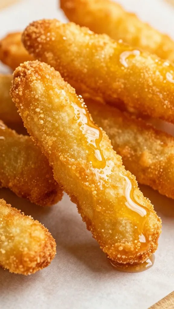 macro shot of honey-glazed fry on parchment