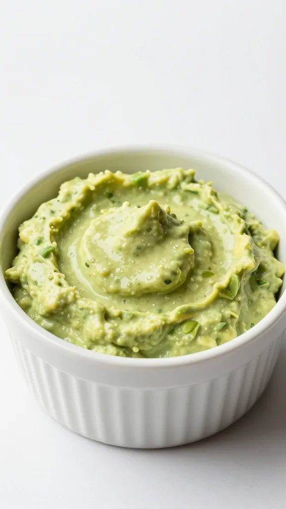 creamy avocado lime dip in small ceramic ramekin