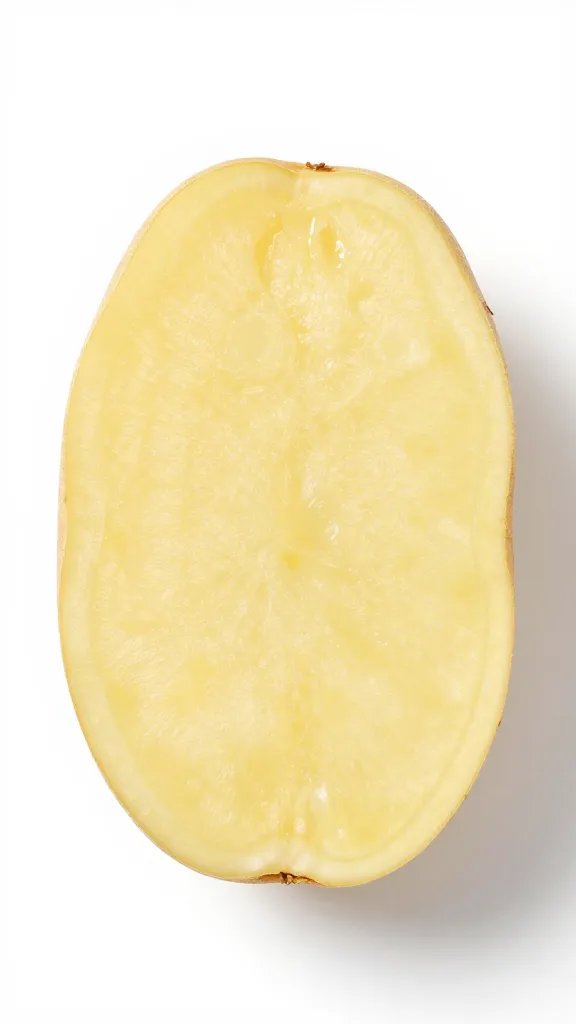 Yukon Gold potato cross-section, starchy texture, studio light