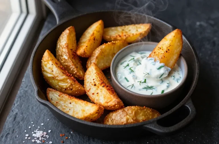 Crispy Air Fryer Ghost Pepper Potato Wedges with Cooling Ranch