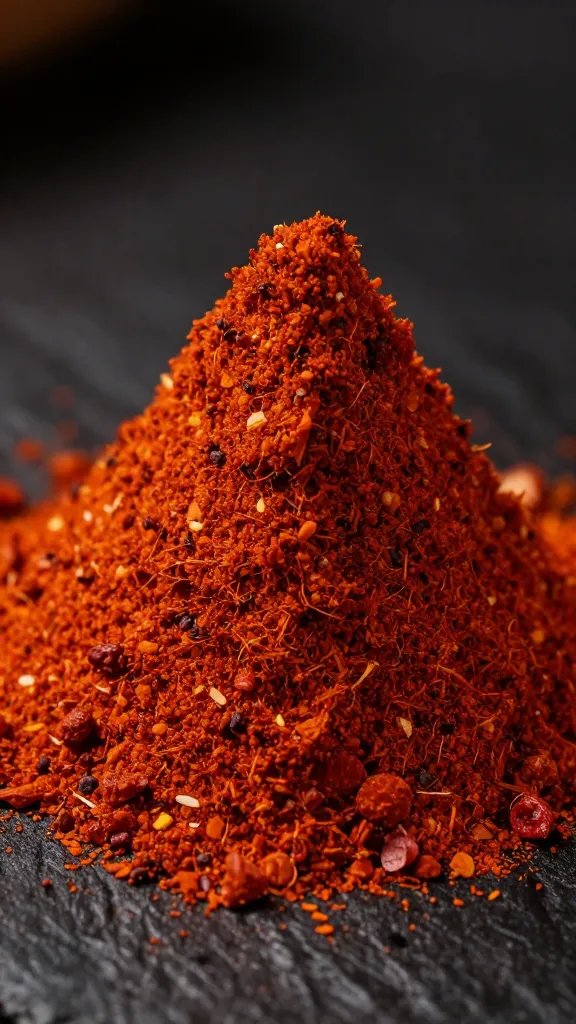 ghost pepper spice dust on single wedge, dramatic lighting