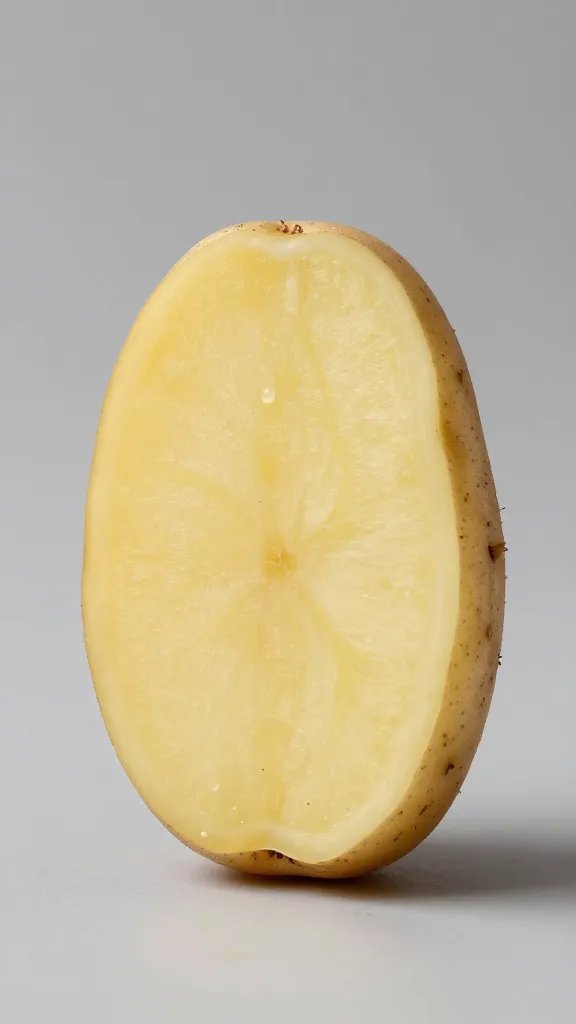 single russet potato half-cut into wedge, studio backdrop