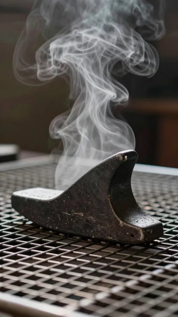 single wedge resting on wire rack, steam rising