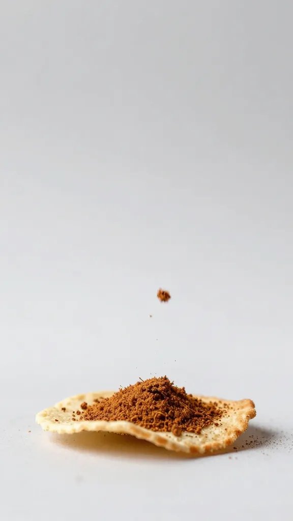 pinch of chai spice falling onto single crisp