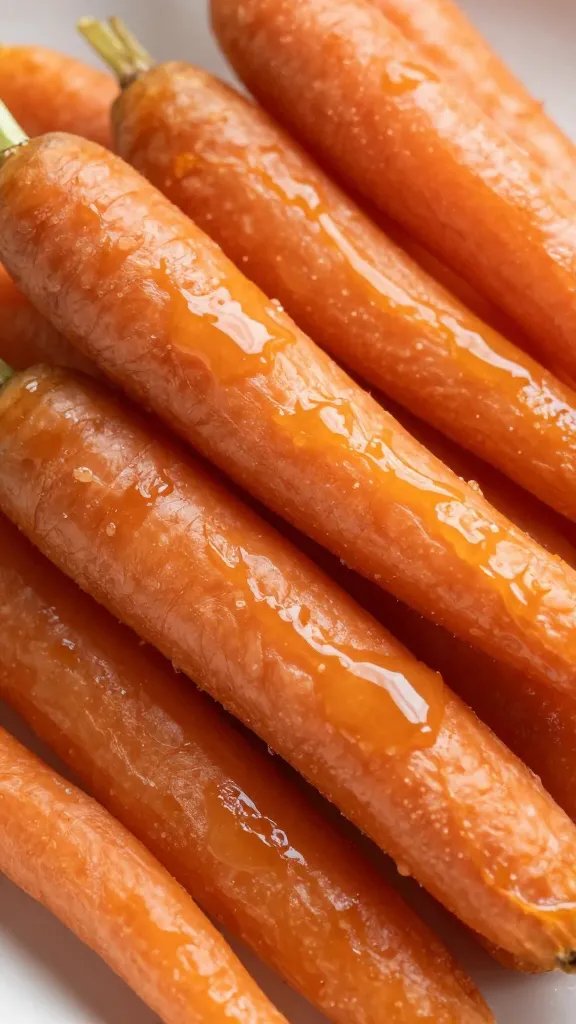 closeup of crispy carrot wedge with apple butter glaze