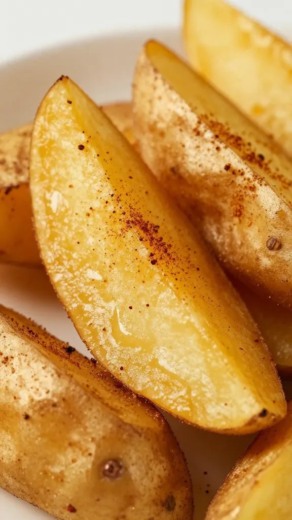 russet potato wedge dusted with warm spices, closeup