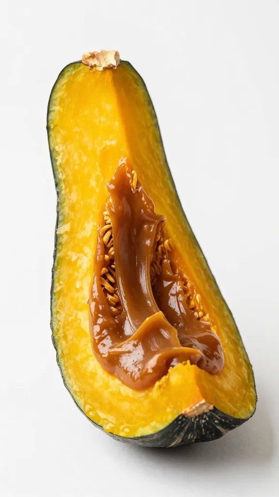 single kabocha squash wedge brushed with apple butter