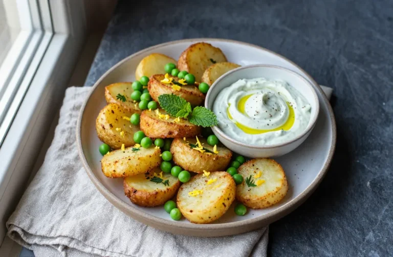 Crispy Bright Air Fryer Spring Pea Potato Crisps with Minted Pea Dip