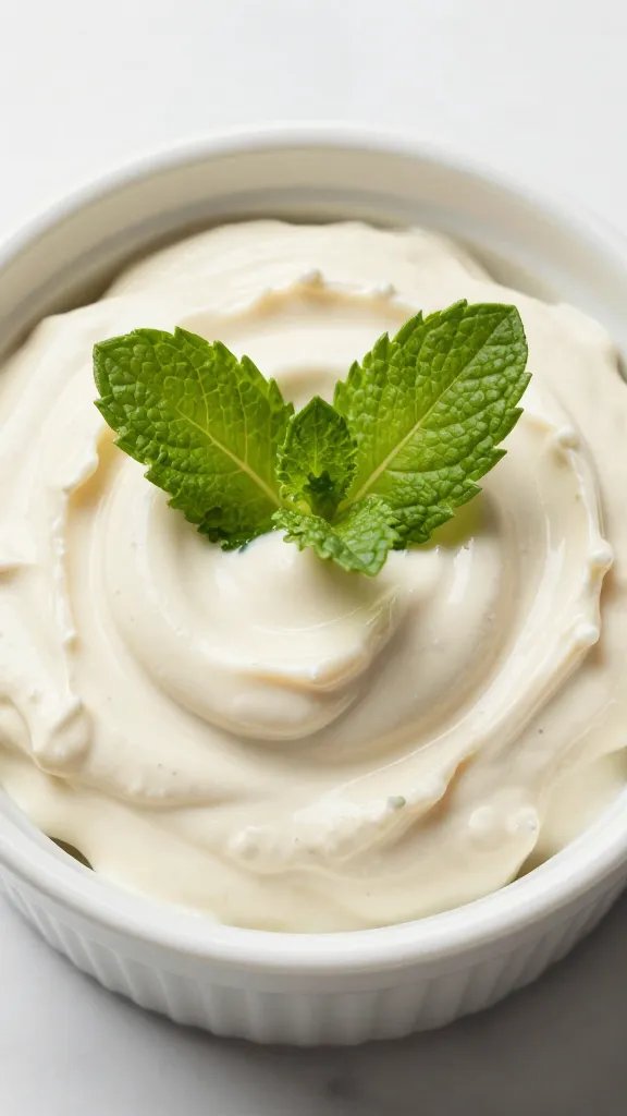 minted pea dip in small white ramekin, top-down