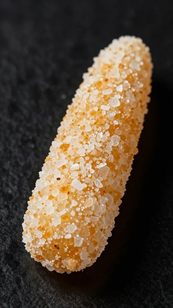 single crisp with flaky salt crystals, dark backdrop