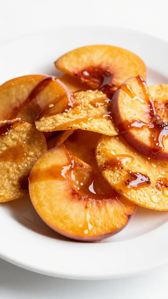 honey-drizzed bbq peach chip on white plate