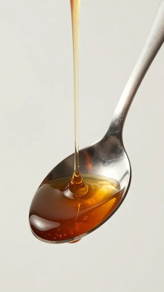 glossy bourbon honey drip on stainless spoon