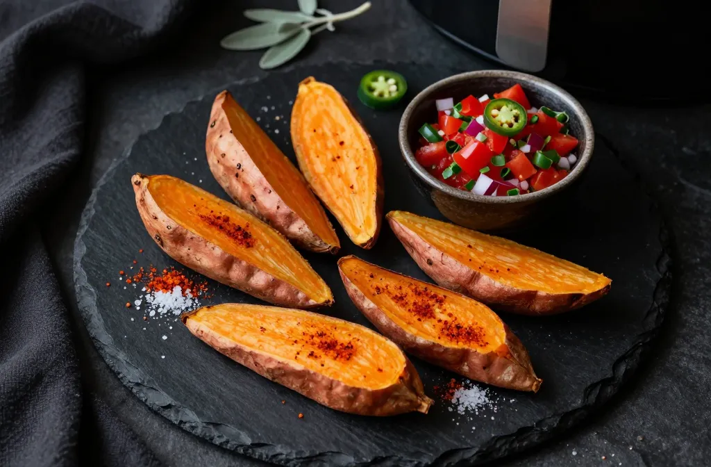 Spooky-Crispy Air Fryer Halloween Ghost Sweet Potato Wedges with Salsa