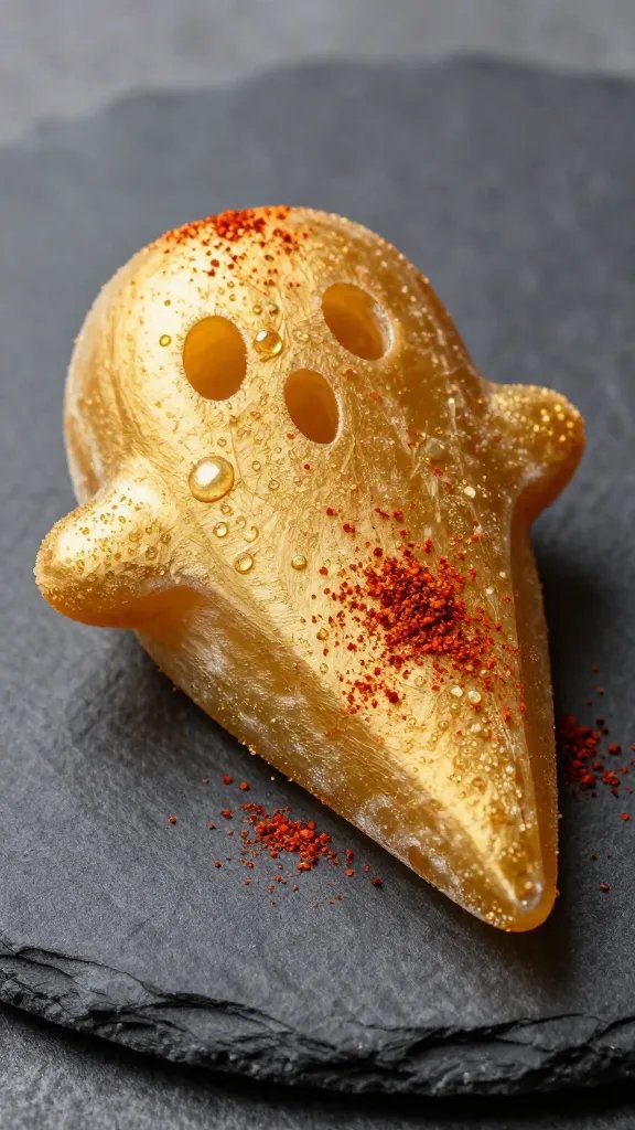 golden ghost wedge on slate board with paprika dusting