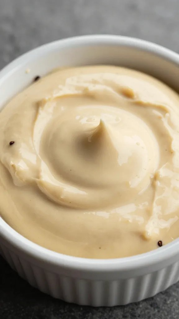 ramekin of smoky chipotle aioli, glossy surface