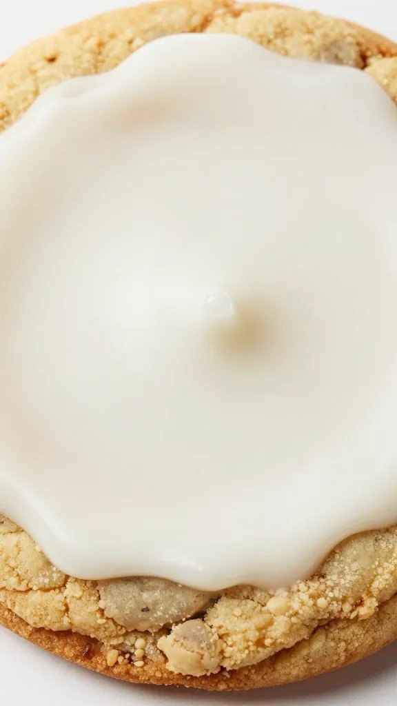 closeup peppermint crisp cookie with glossy white ganache