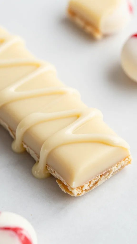 white chocolate ganache drizzle on one peppermint crisp