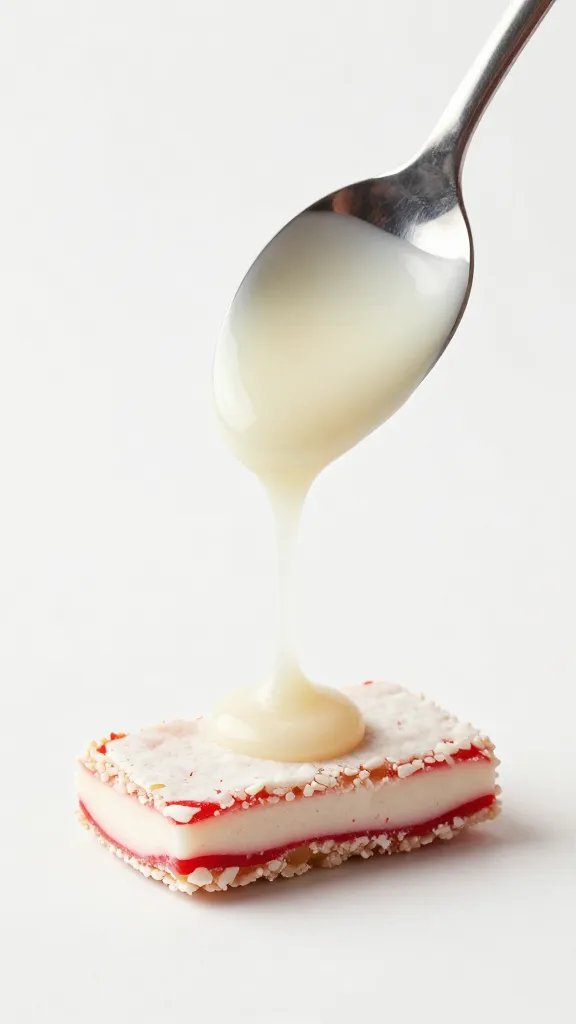 spoon dripping white ganache over one peppermint crisp