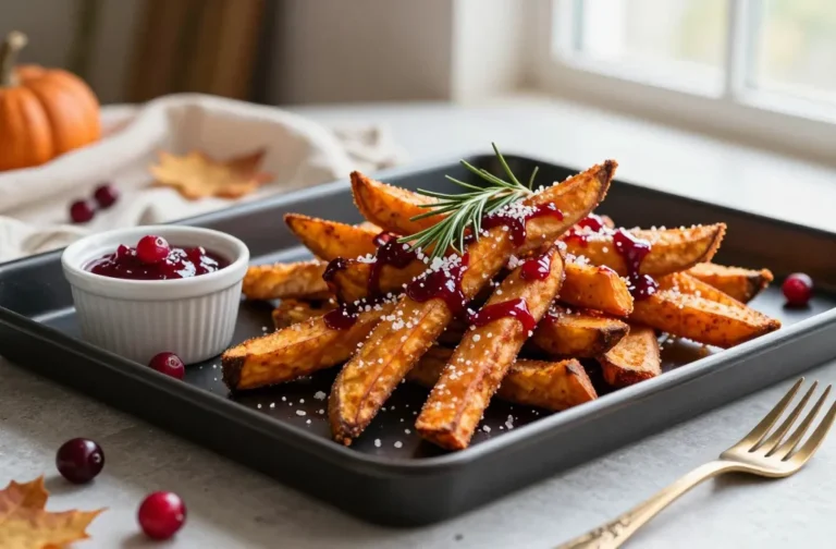 Crispy Air Fryer Cranberry Glazed Sweet Potato Fries for Thanksgiving