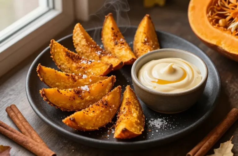 Crispy Air Fryer Pumpkin Spice Wedges with Maple Cream Dip