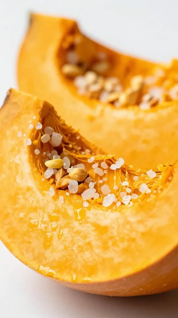 pumpkin wedge with visible sea salt crystals