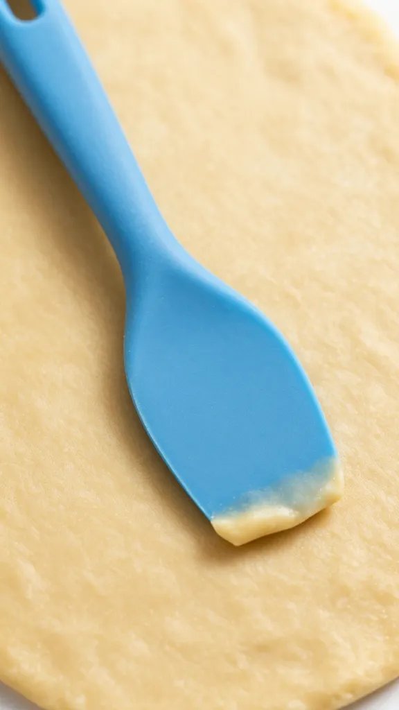 silicone spatula spreading chip dough, closeup