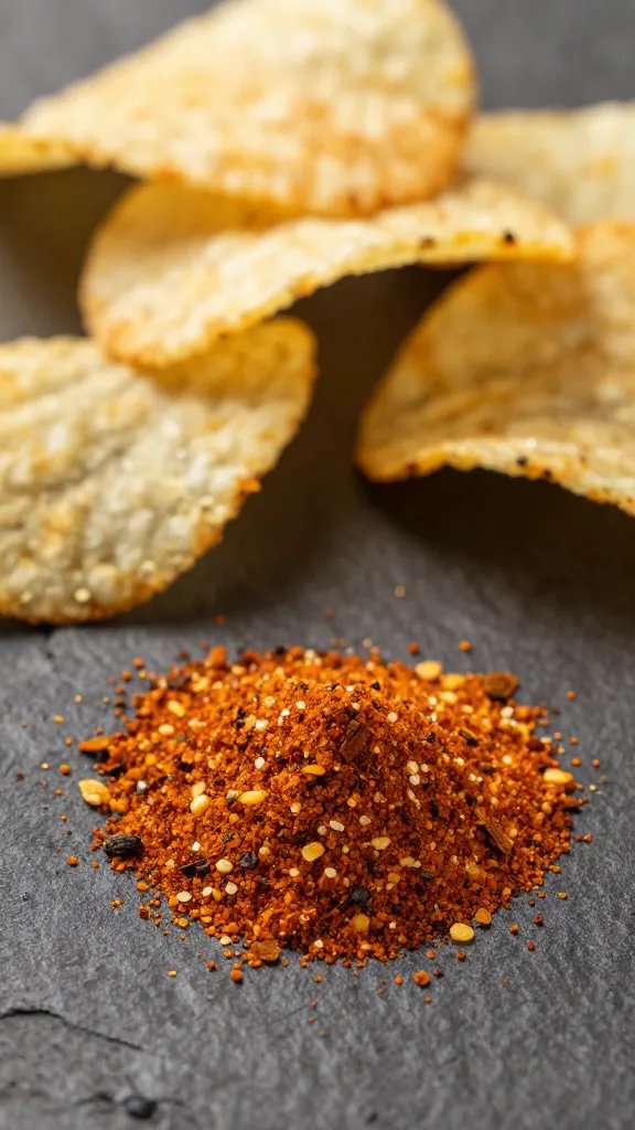 spice blend pinch for chips on dark surface